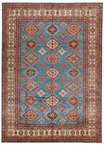 9x12 Blue and Ivory Kazak Tribal Rug