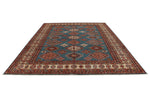 9x12 Blue and Ivory Kazak Tribal Rug