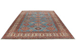 9x12 Blue and Ivory Kazak Tribal Rug
