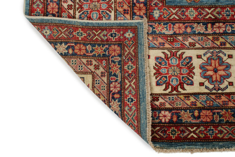 9x12 Blue and Ivory Kazak Tribal Rug