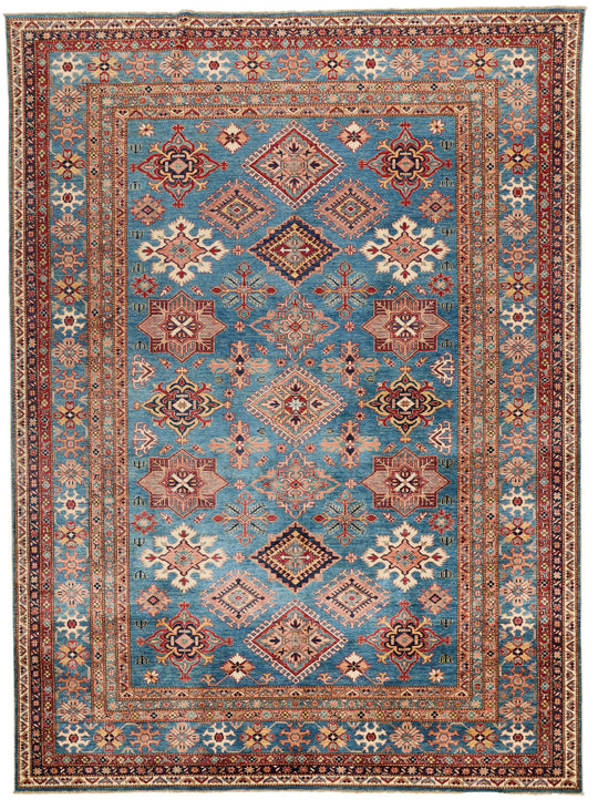 9x12 Blue and Multicolor Kazak Tribal Rug
