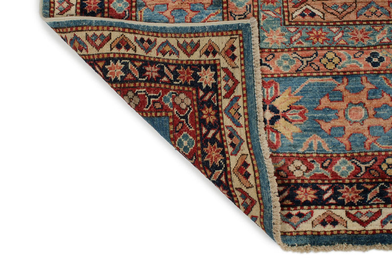 9x12 Blue and Multicolor Kazak Tribal Rug