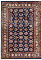 9x12 Navy and Ivory Kazak Tribal Rug