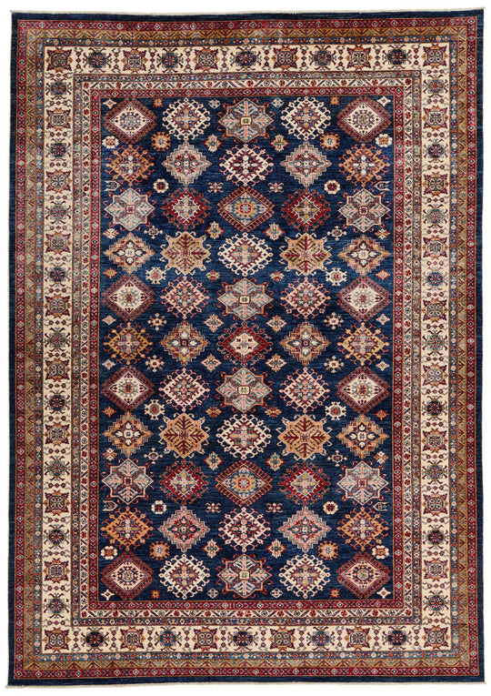 9x12 Navy and Ivory Kazak Tribal Rug
