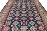 9x12 Navy and Ivory Kazak Tribal Rug
