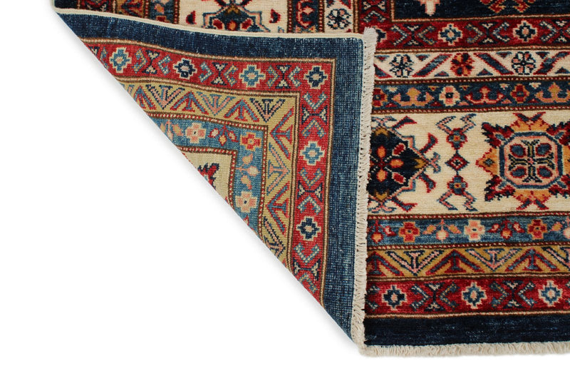 9x12 Navy and Ivory Kazak Tribal Rug