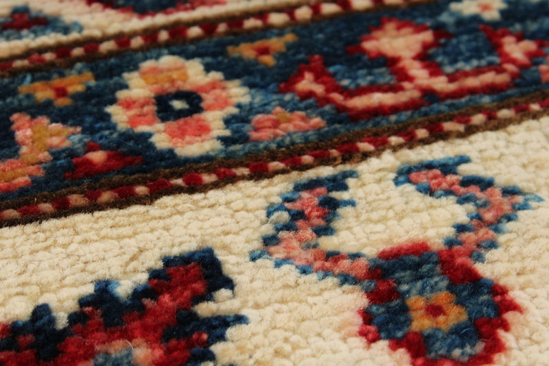 9x12 Navy and Ivory Kazak Tribal Rug