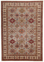 9x12 Light Gray and Ivory Kazak Tribal Rug