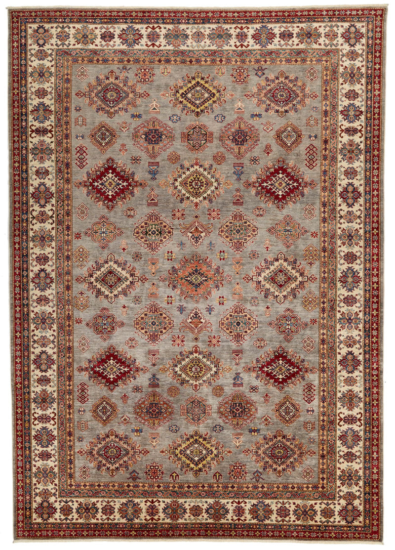 9x12 Light Gray and Ivory Kazak Tribal Rug