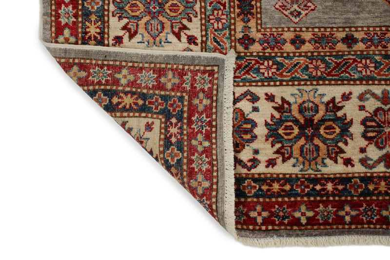 9x12 Light Gray and Ivory Kazak Tribal Rug