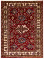 9x12 Red and Ivory Kazak Tribal Rug