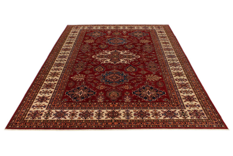 9x12 Red and Ivory Kazak Tribal Rug