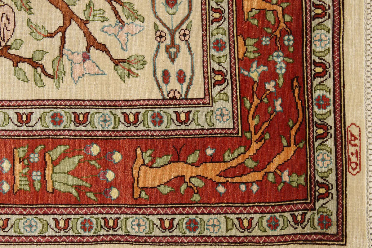 2x2 Ivory and Orange Turkish Traditional Rug