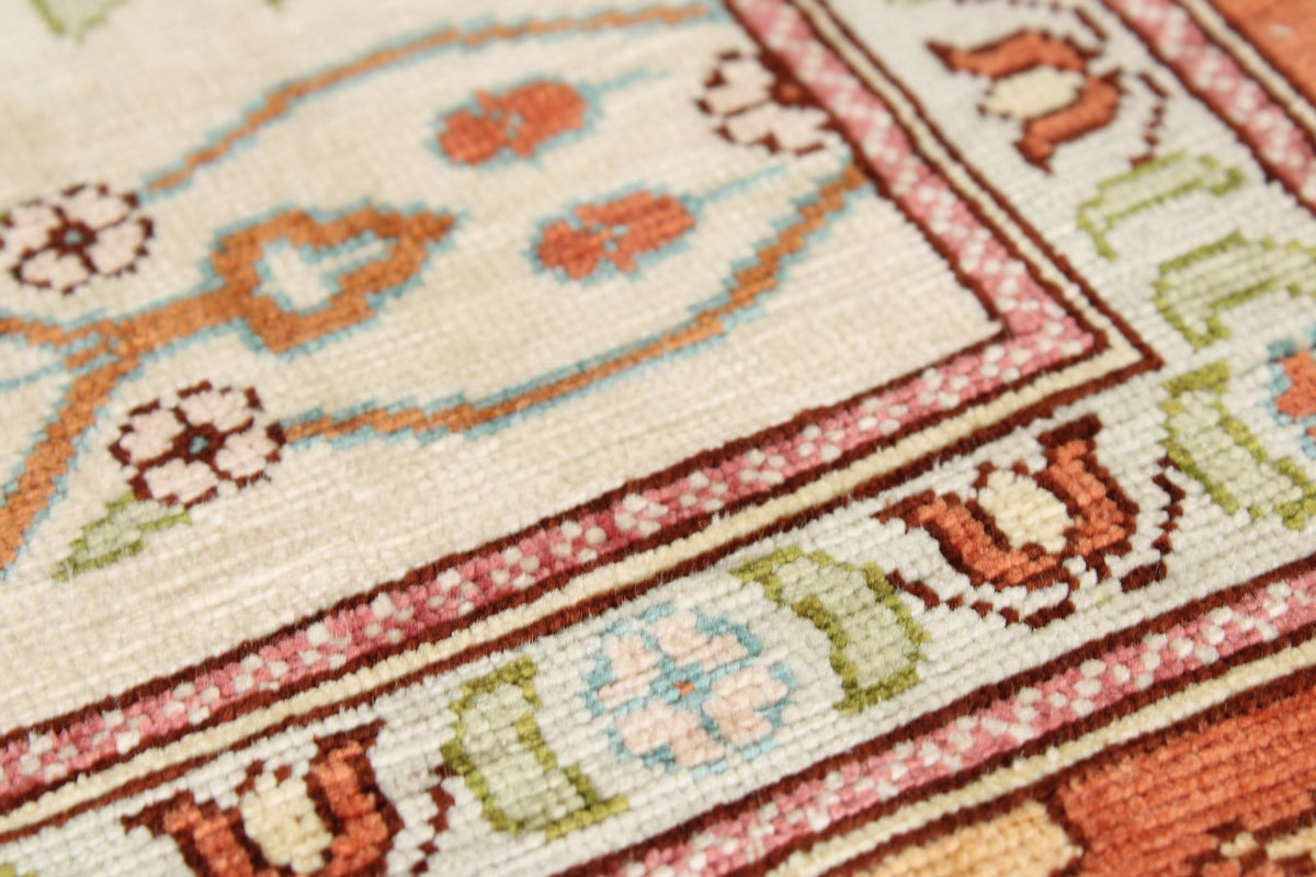 2x2 Ivory and Orange Turkish Traditional Rug