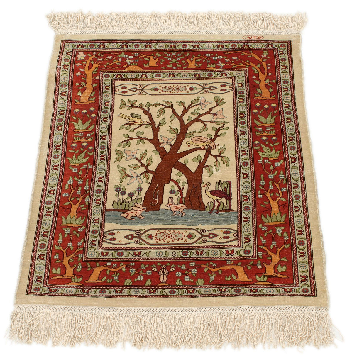 2x2 Ivory and Orange Turkish Traditional Rug