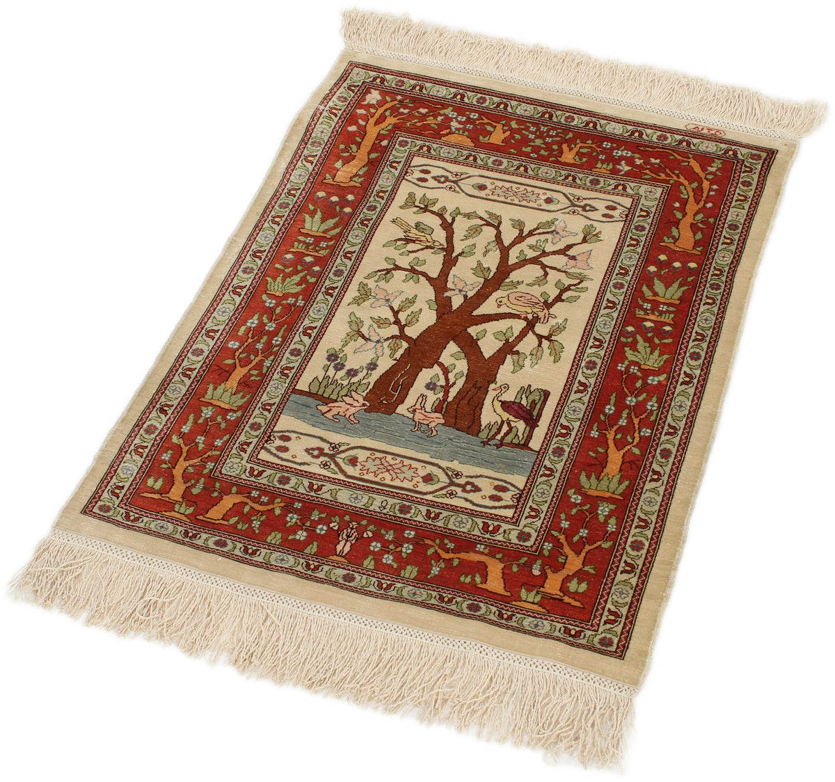 2x2 Ivory and Orange Turkish Traditional Rug