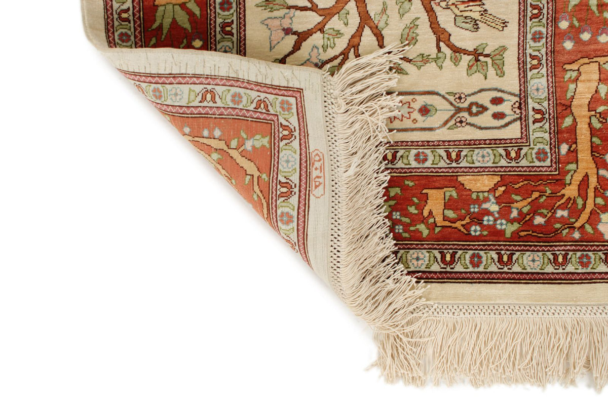 2x2 Ivory and Orange Turkish Traditional Rug