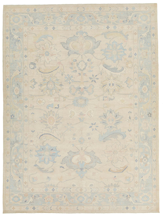 9x12 Beige And Blue Turkish Oushak Rug