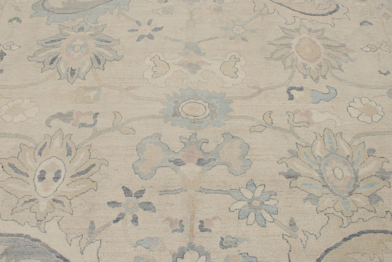 9x12 Beige And Blue Turkish Oushak Rug