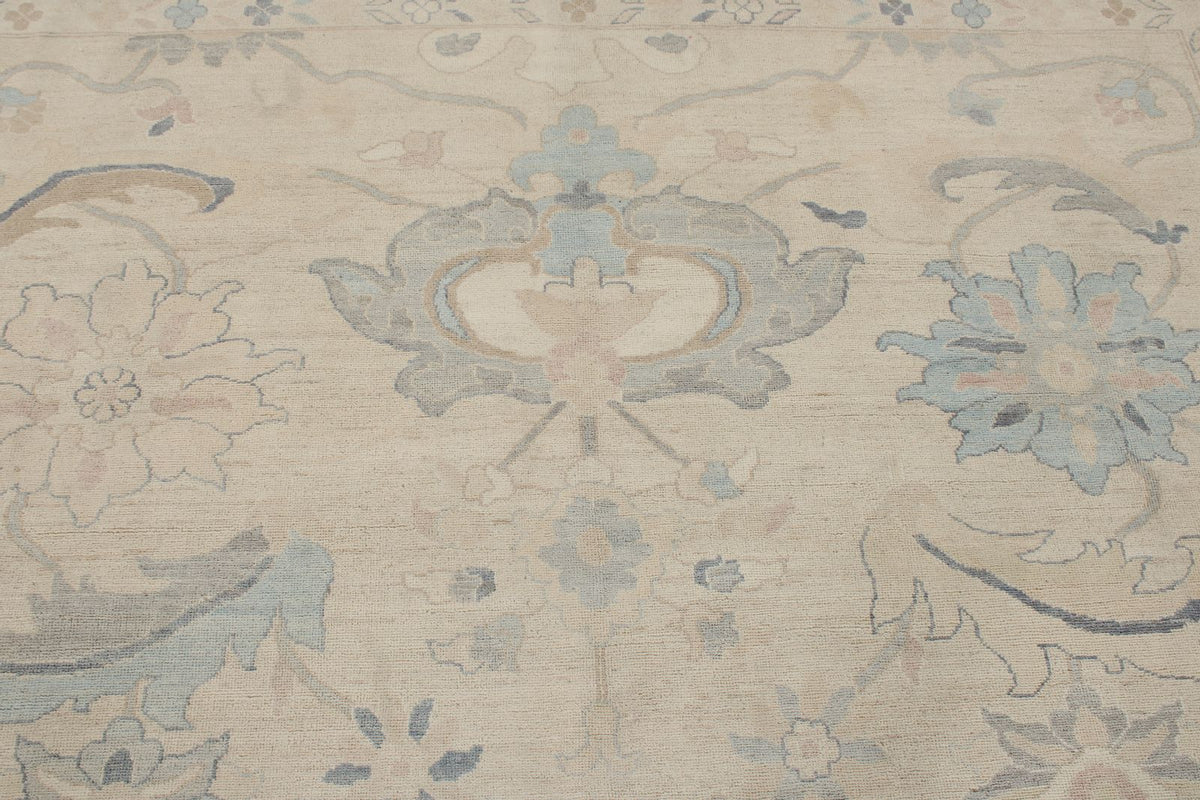 9x12 Beige And Blue Turkish Oushak Rug