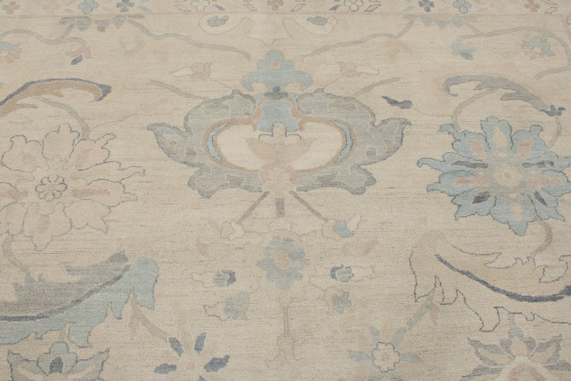 9x12 Beige And Blue Turkish Oushak Rug