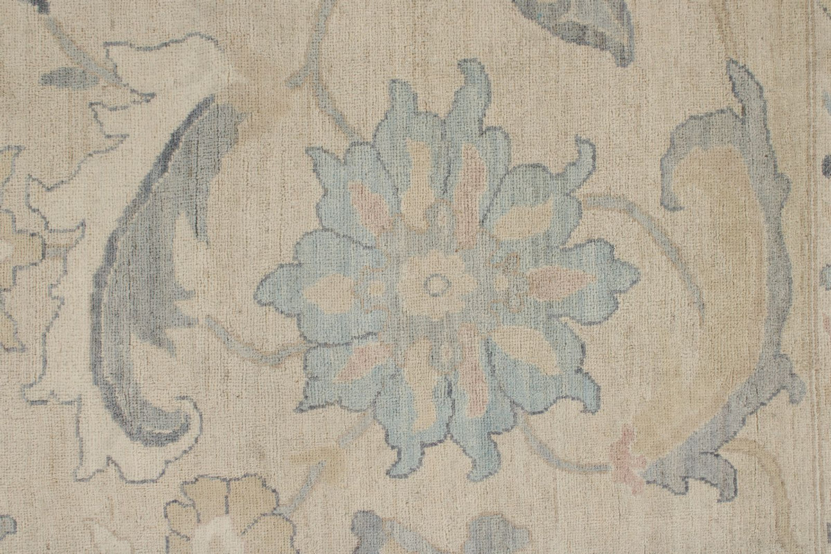 9x12 Beige And Blue Turkish Oushak Rug
