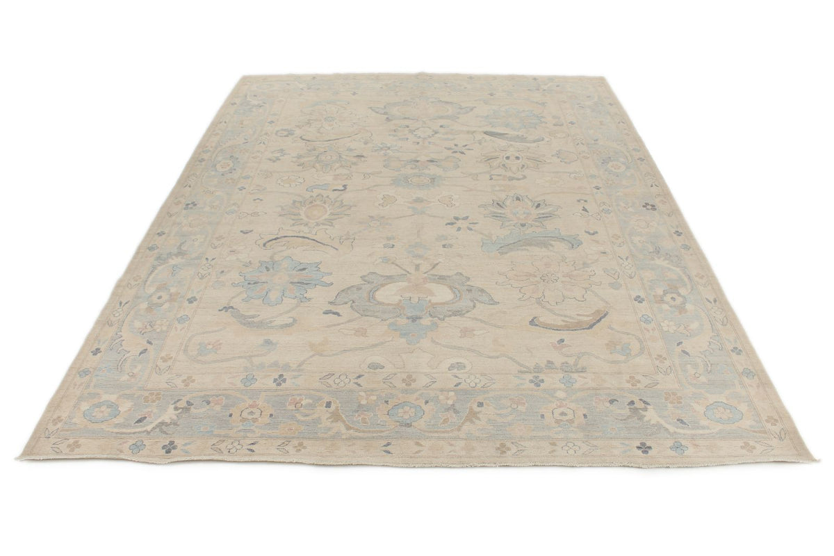 9x12 Beige And Blue Turkish Oushak Rug