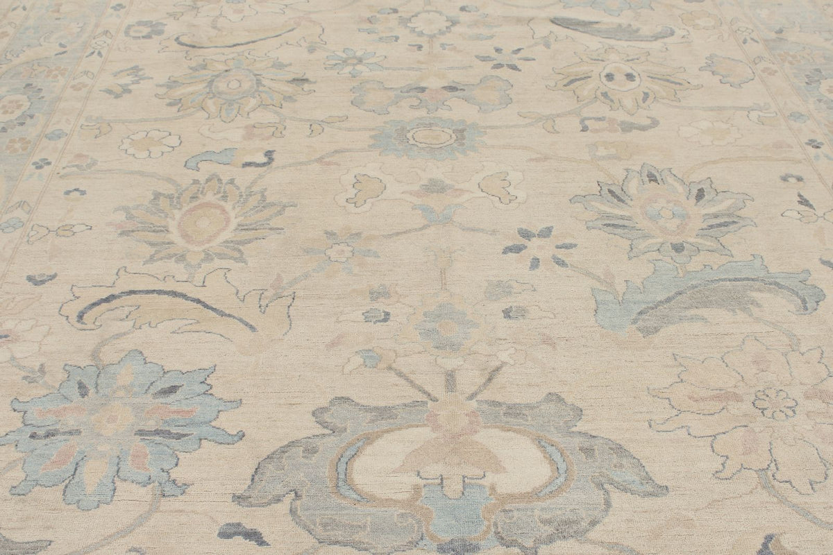 9x12 Beige And Blue Turkish Oushak Rug