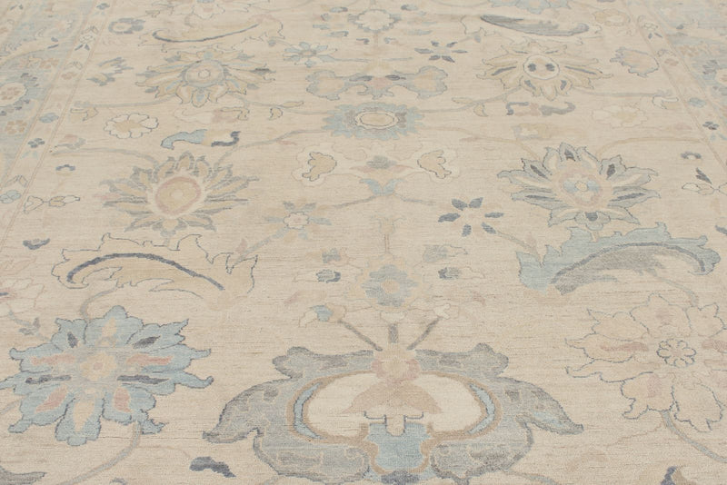 9x12 Beige And Blue Turkish Oushak Rug