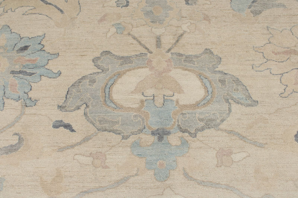 9x12 Beige And Blue Turkish Oushak Rug