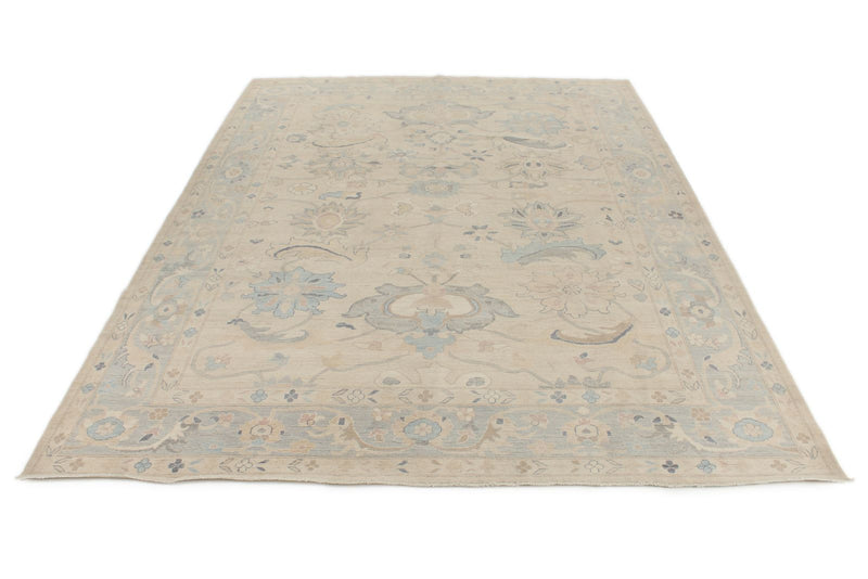 9x12 Beige And Blue Turkish Oushak Rug