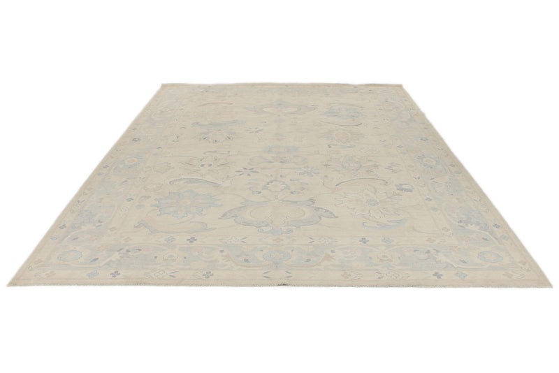 9x12 Beige And Blue Turkish Oushak Rug