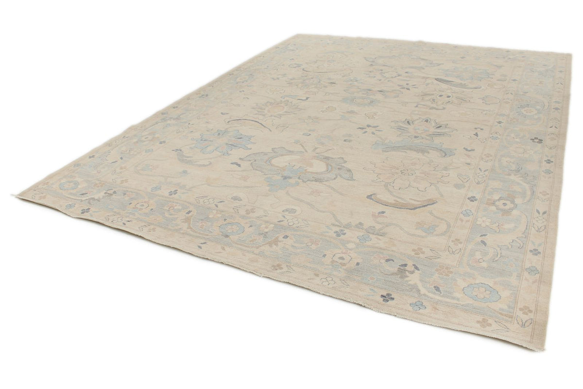 9x12 Beige And Blue Turkish Oushak Rug