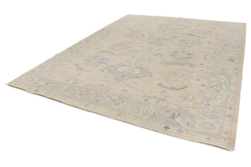9x12 Beige And Blue Turkish Oushak Rug