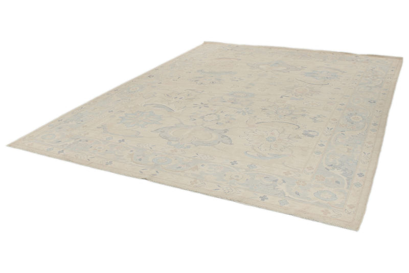 9x12 Beige And Blue Turkish Oushak Rug