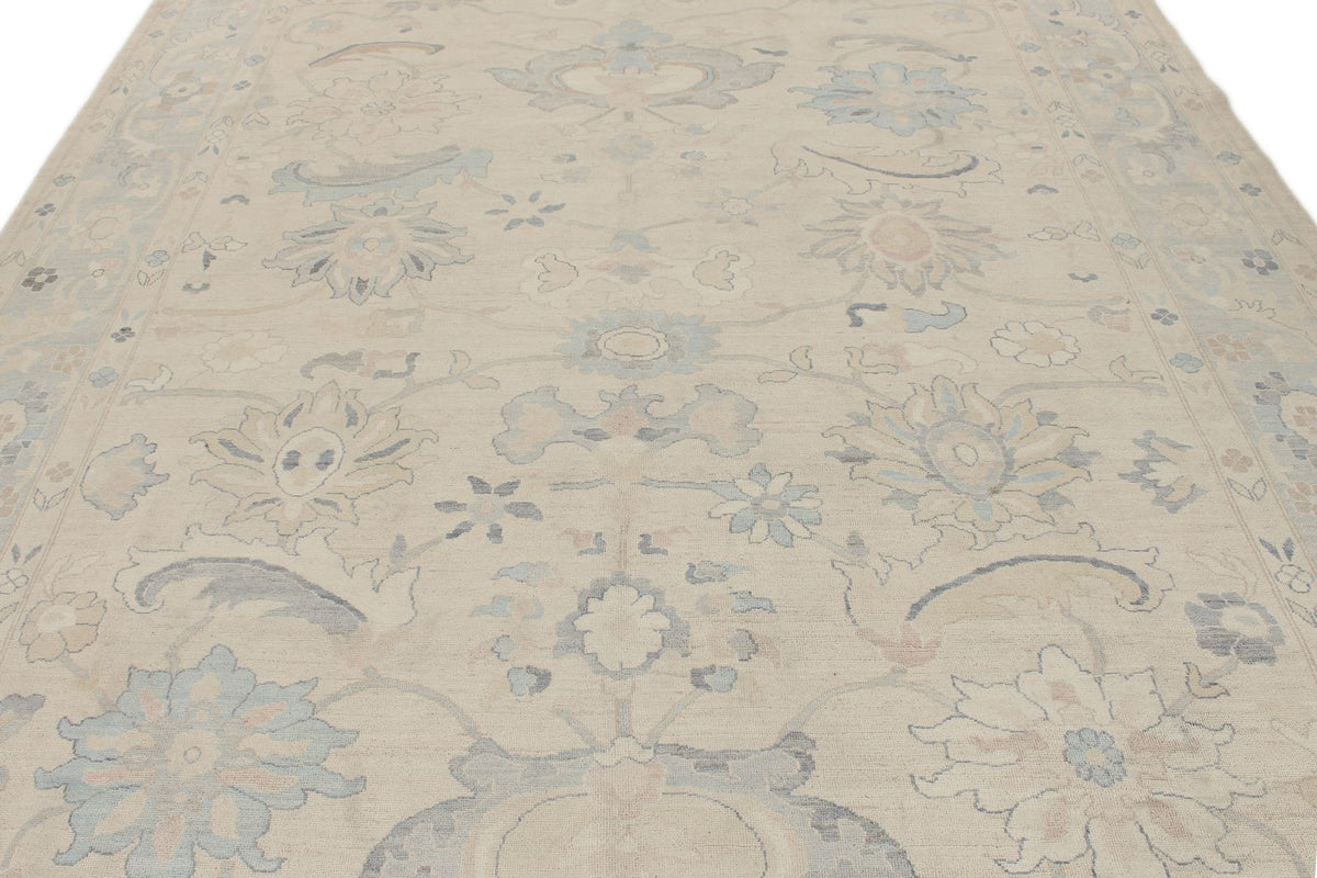 9x12 Beige And Blue Turkish Oushak Rug