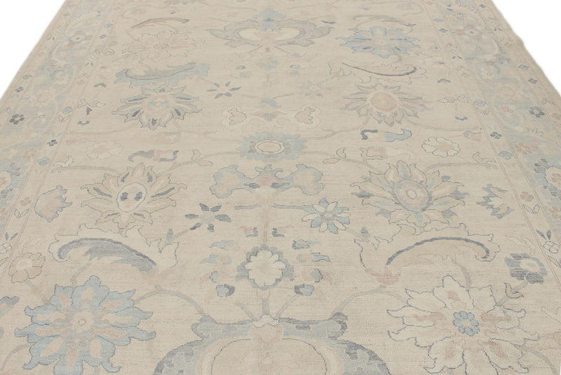 9x12 Beige And Blue Turkish Oushak Rug