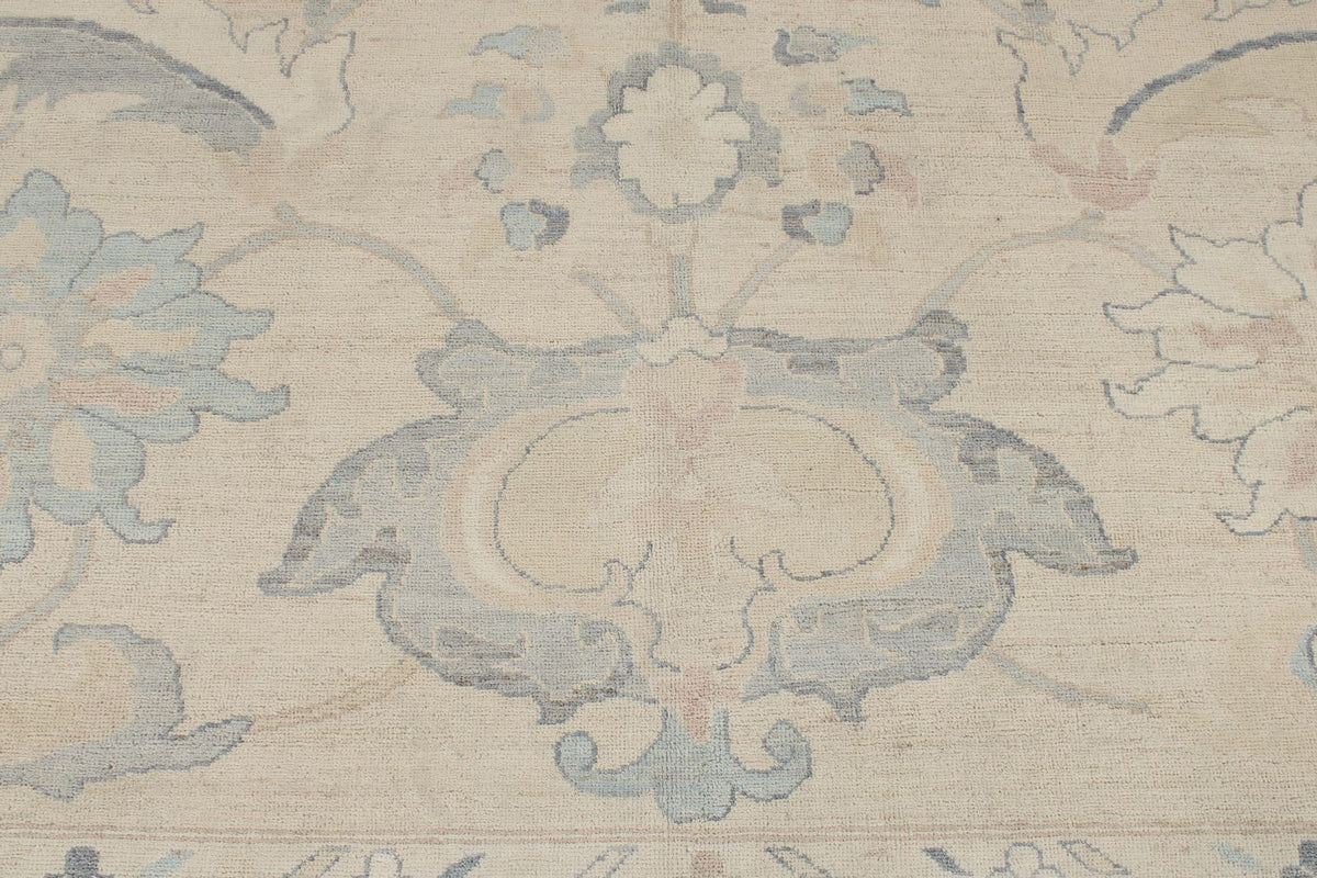 9x12 Beige And Blue Turkish Oushak Rug