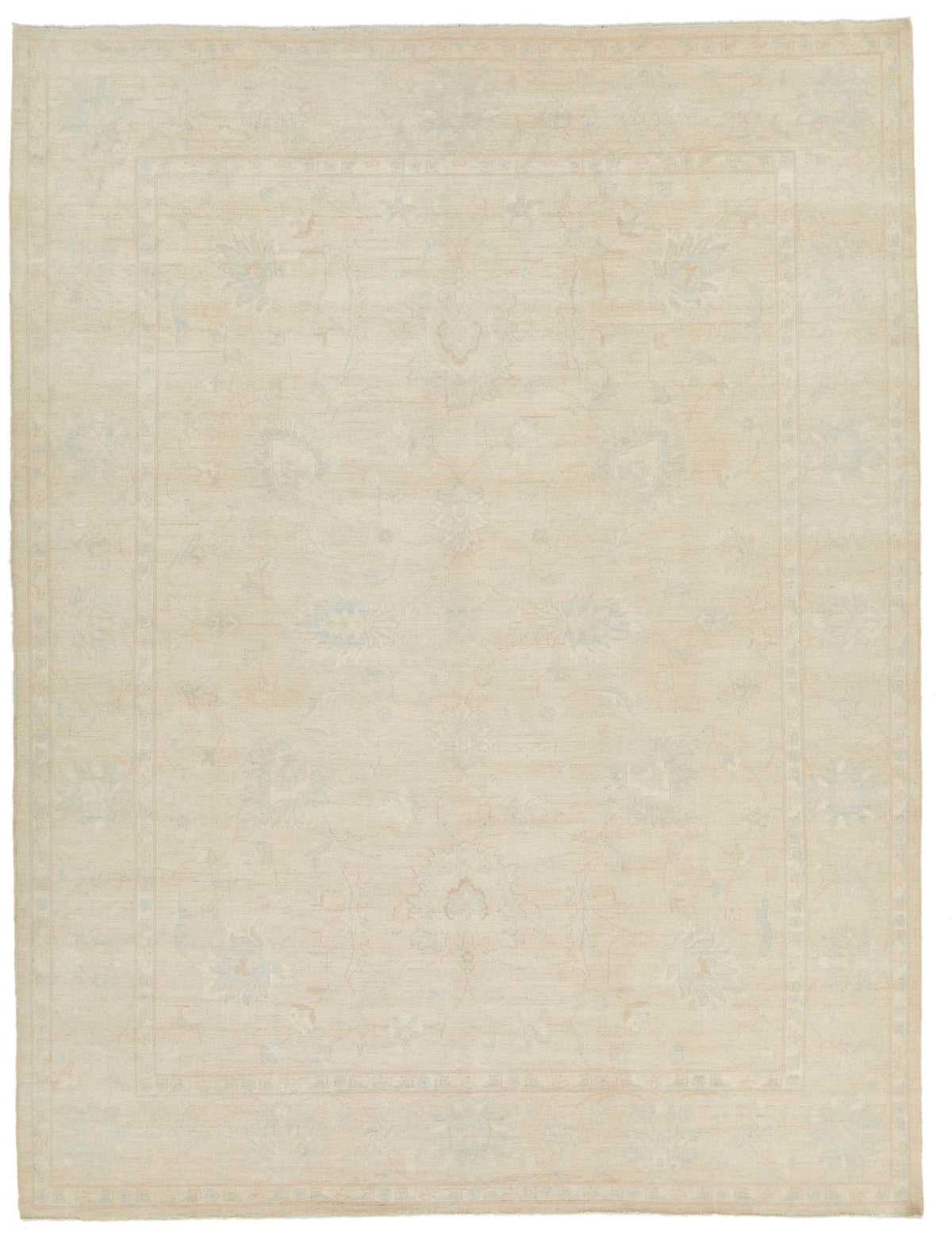 9x12 Ivory and Beige Turkish Oushak Rug