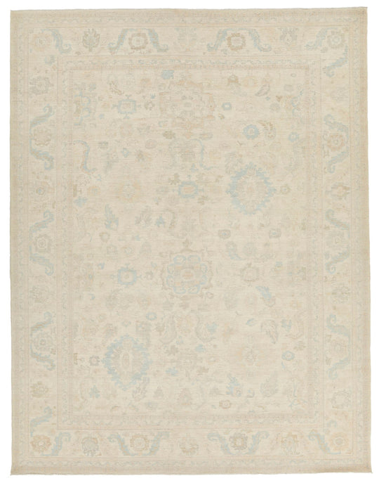 9x12 Ivory and Beige Turkish Oushak Rug
