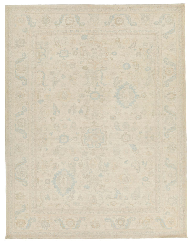9x12 Ivory and Beige Turkish Oushak Rug