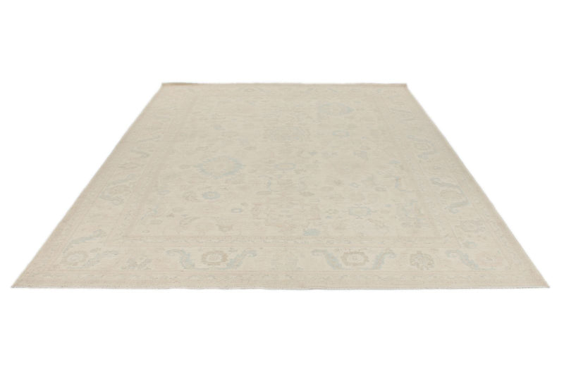 9x12 Ivory and Beige Turkish Oushak Rug