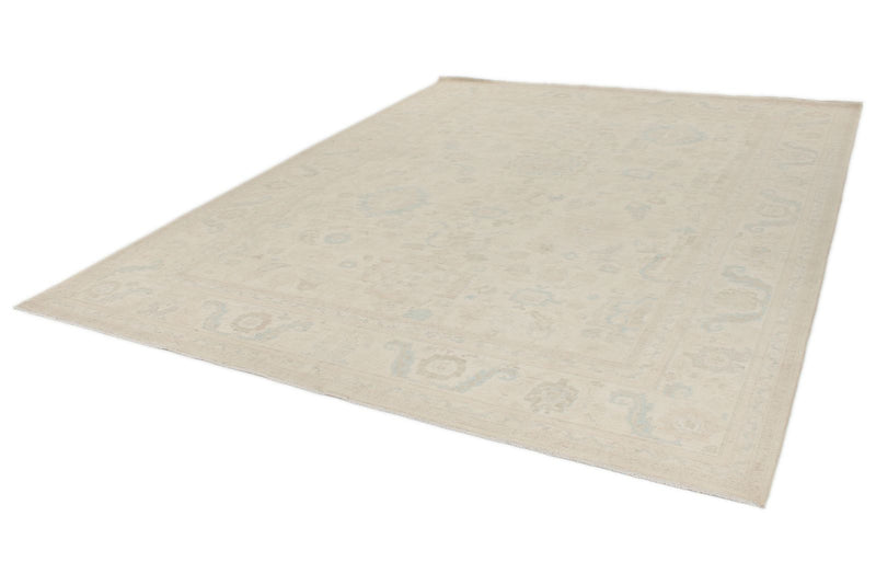 9x12 Ivory and Beige Turkish Oushak Rug