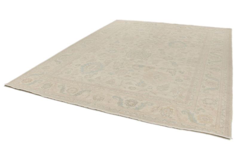 9x12 Ivory and Beige Turkish Oushak Rug