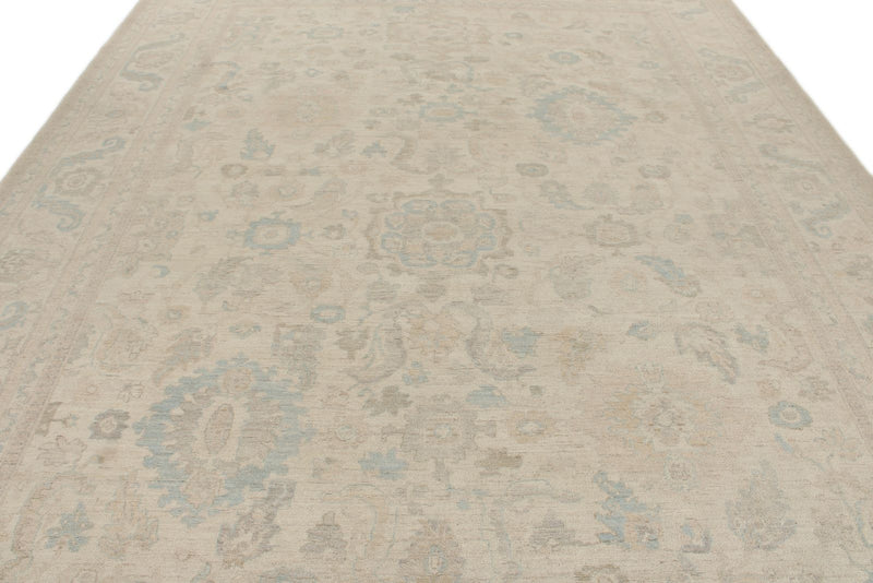 9x12 Ivory and Beige Turkish Oushak Rug