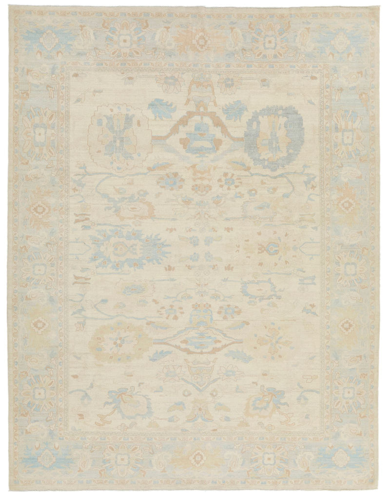 9x12 Beige And Blue Turkish Oushak Rug