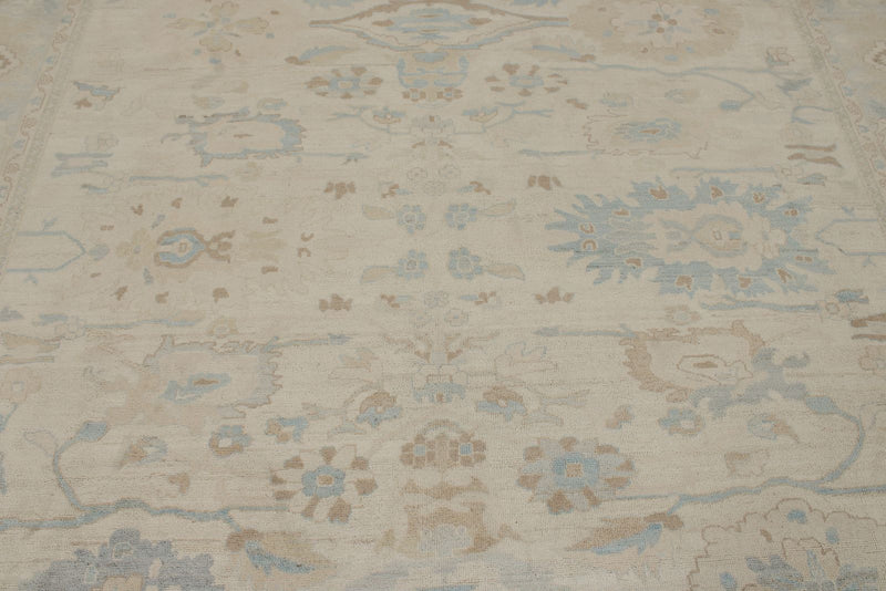 9x12 Beige And Blue Turkish Oushak Rug