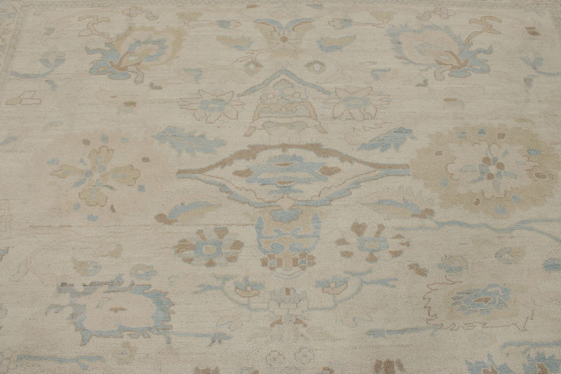 9x12 Beige And Blue Turkish Oushak Rug