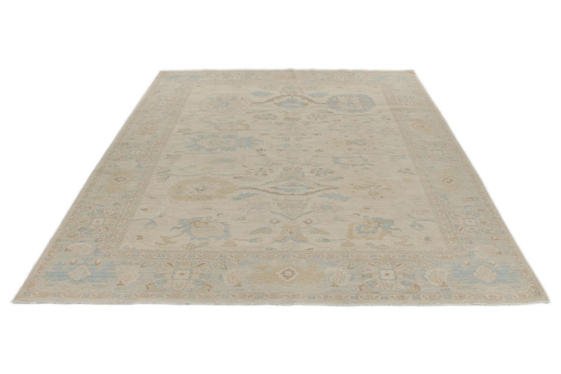 9x12 Beige And Blue Turkish Oushak Rug