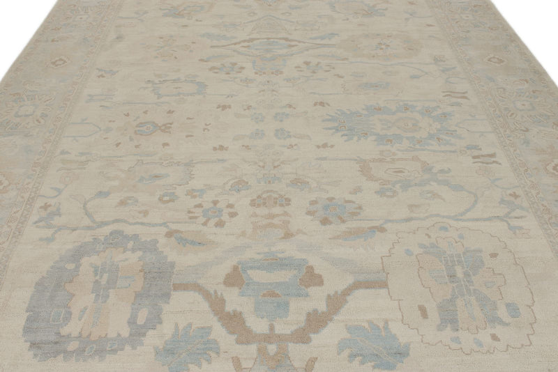 9x12 Beige And Blue Turkish Oushak Rug